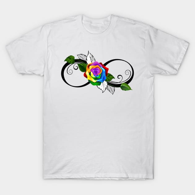 Infinity Symbol with Rainbow Rose T-Shirt by Blackmoon9